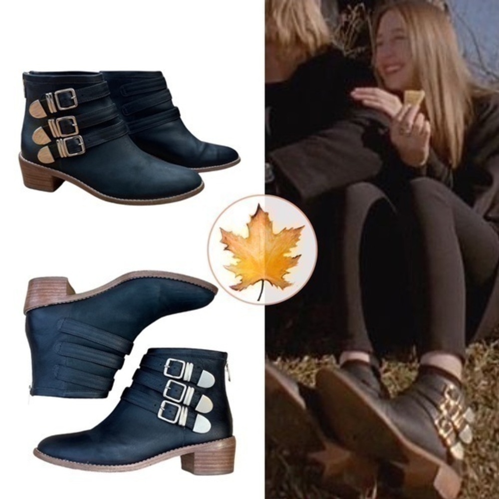 Loeffler Randall • Fenton Buckle Leather Ankle Booties Boots 7.5 ASO Zoe Benson